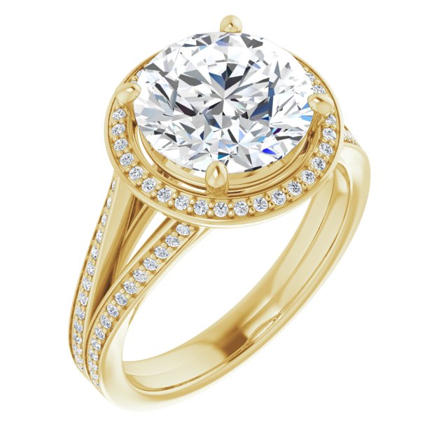 10K Yellow Gold Customizable Round Cut Design with Split-Band Shared Prong & Halo
