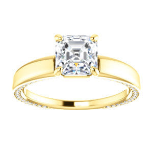 Cubic Zirconia Engagement Ring- The Rosalina (Customizable Asscher Cut with Three-sided Pavé Band)