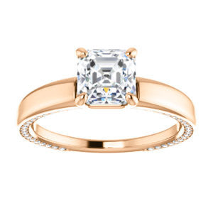 Cubic Zirconia Engagement Ring- The Rosalina (Customizable Asscher Cut with Three-sided Pavé Band)