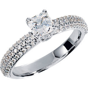 Cubic Zirconia Engagement Ring- The Cammi (1.17 or 1.42 Carat TCW Asscher Cut with Triple Row Accents)