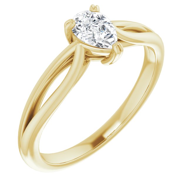 10K Yellow Gold Customizable Pear Cut Solitaire with Wide-Split Band