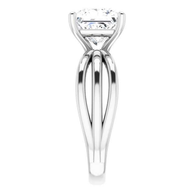 Cubic Zirconia Engagement Ring- The Maha (Customizable Princess/Square Cut Solitaire Design with Wide, Ribboned Split-band)