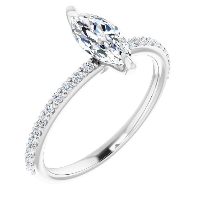 10K White Gold Customizable Marquise Cut Style with Delicate Pavé Band