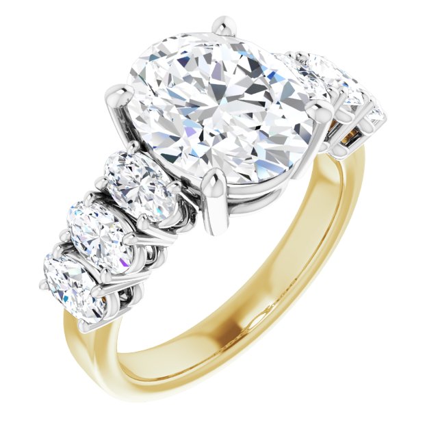 14K Yellow & White Gold Customizable 7-stone Oval Cut Design with Large Round-Prong Side Stones