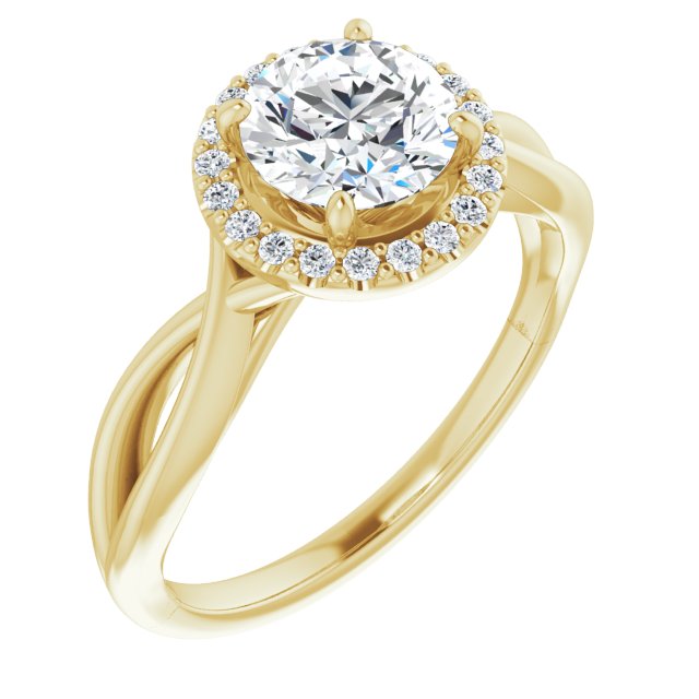 10K Yellow Gold Customizable Cathedral-Halo Round Cut Design with Twisting Split Band