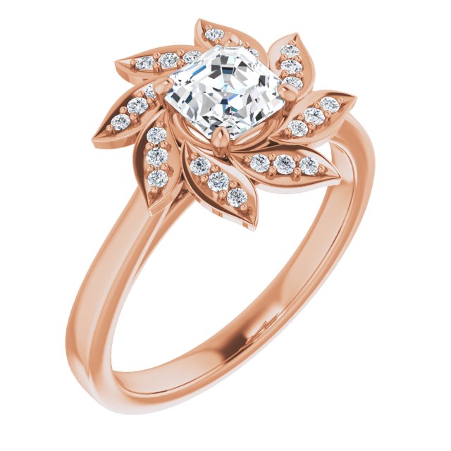 10K Rose Gold Customizable Asscher Cut Design with Artisan Floral Halo