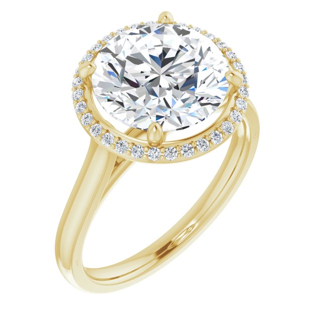 10K Yellow Gold Customizable Halo-Styled Cathedral Round Cut Design
