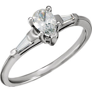 Cubic Zirconia Engagement Ring- The Camelia (3-Stone Design with Pear Cut Center and Dual Baguette Accents)