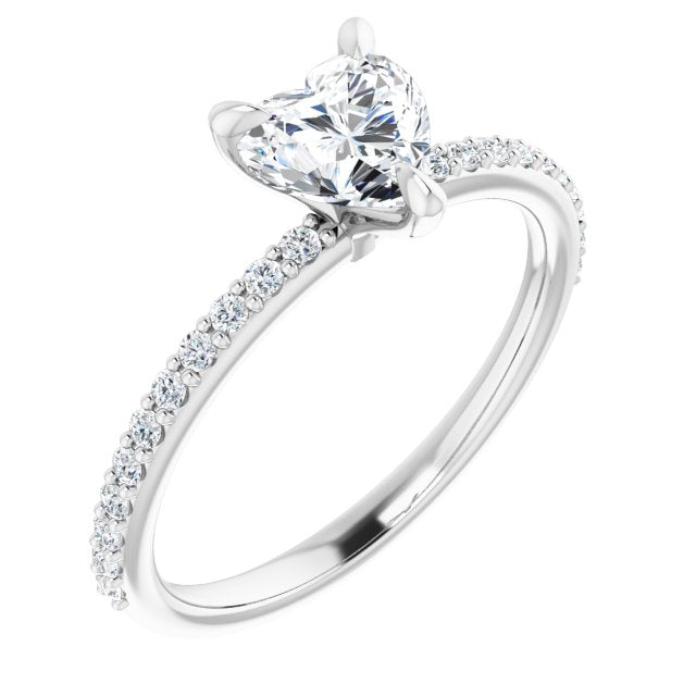 10K White Gold Customizable Heart Cut Style with Delicate Pavé Band