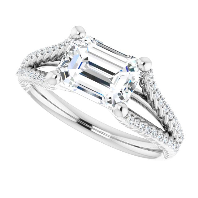 Cubic Zirconia Engagement Ring- The Contessa (Customizable Radiant Cut Style with Split Band and Rope-Pavé)