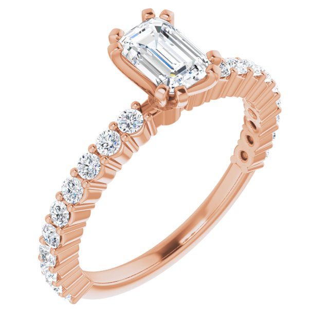 10K Rose Gold Customizable 8-prong Emerald/Radiant Cut Design with Thin, Stackable Pav? Band