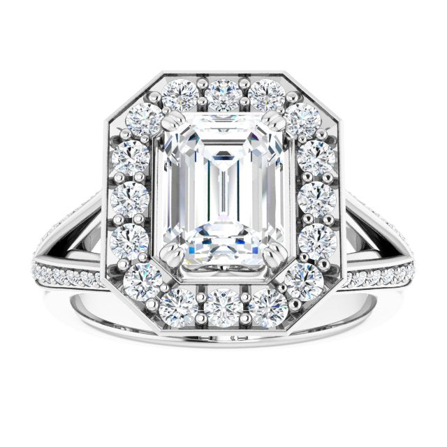 Cubic Zirconia Engagement Ring- The Darsha (Customizable Emerald Cut Center with Large-Accented Halo and Split Shared Prong Band)