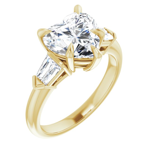 10K Yellow Gold Customizable 5-stone Design with Heart Cut Center and Quad Baguettes