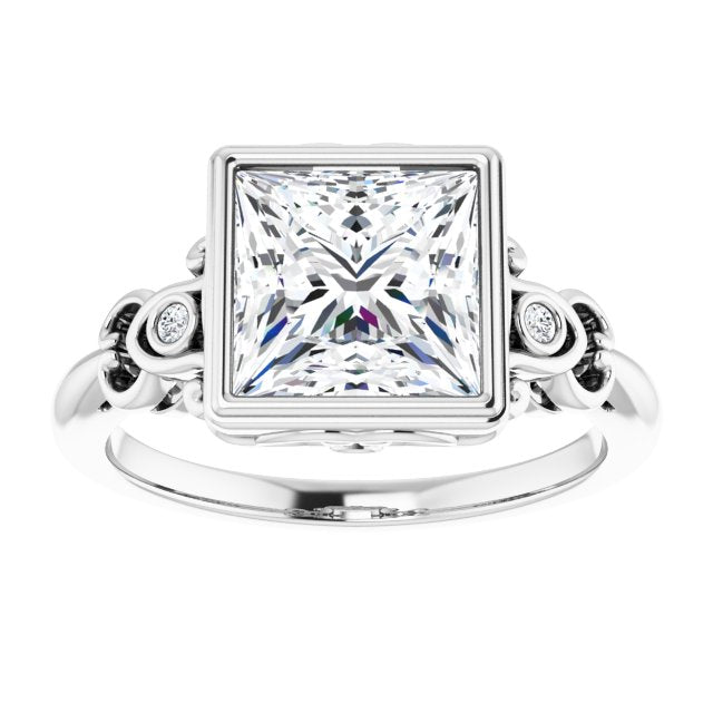 Cubic Zirconia Engagement Ring- The Viridiana (Customizable 5-stone Design with Princess/Square Cut Center and Quad Round-Bezel Accents)