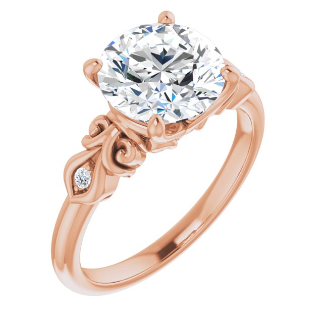10K Rose Gold Customizable 3-stone Round Cut Design with Small Round Accents and Filigree