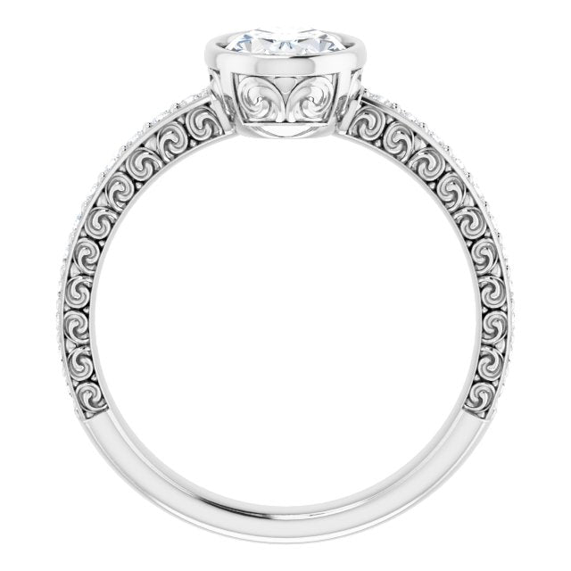 Cubic Zirconia Engagement Ring- The Araceli (Customizable Bezel-set Oval Cut Design with Cloud-pattern Band & Semi-Eternity Accents)