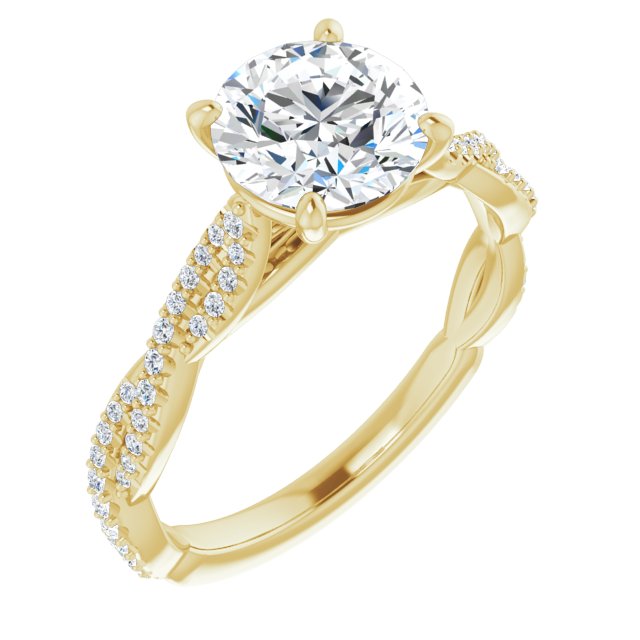 10K Yellow Gold Customizable Round Cut Style with Thin and Twisted Micropavé Band
