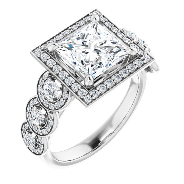 Cubic Zirconia Engagement Ring- The Emma Grace (Customizable Cathedral-set Princess/Square Cut 7-stone style Enhanced with 7 Halos)