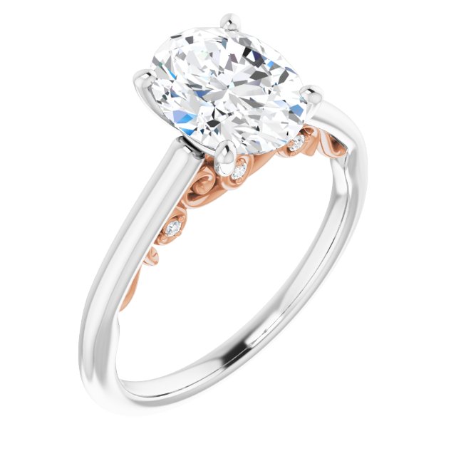 14K White & Rose Gold Customizable Cathedral-set Oval Cut Style featuring Peekaboo Trellis Hidden Stones