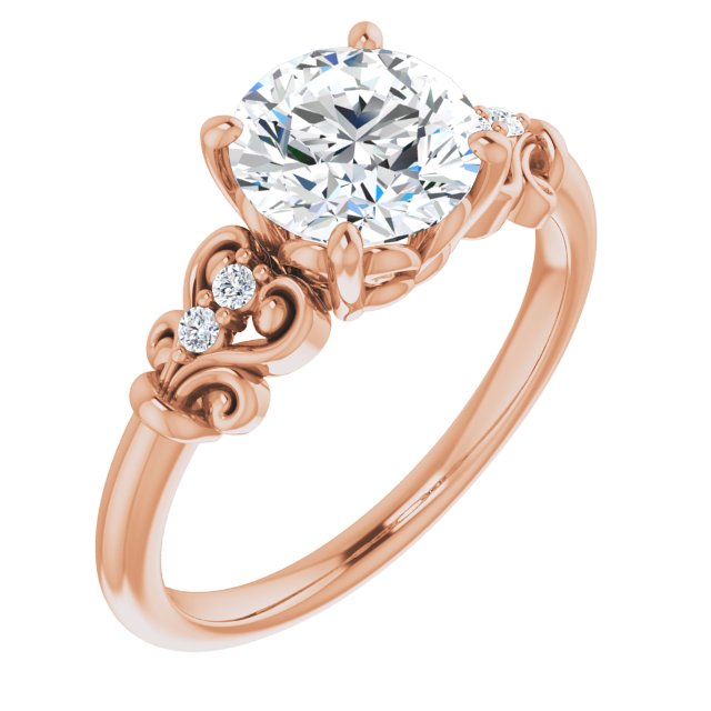 10K Rose Gold Customizable Vintage 5-stone Design with Round Cut Center and Artistic Band Décor