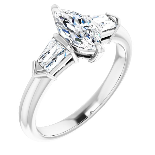 10K White Gold Customizable 5-stone Design with Marquise Cut Center and Quad Baguettes