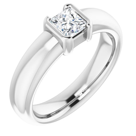 10K White Gold Customizable Bezel-set Princess/Square Cut Solitaire with Thick Band