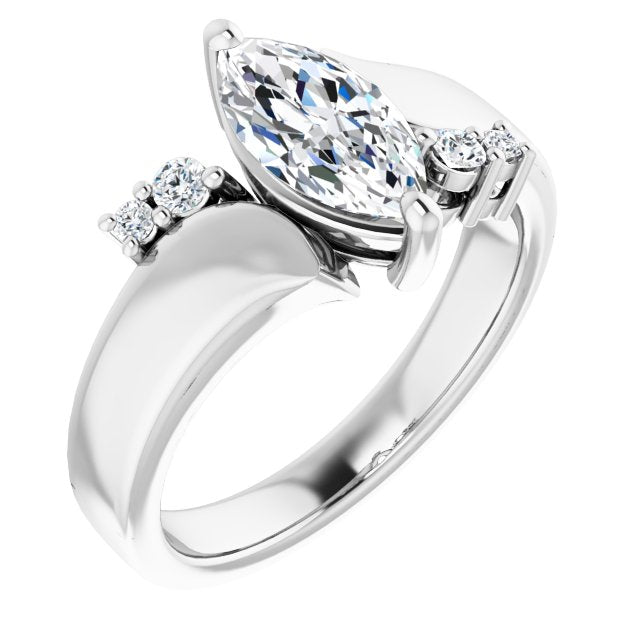 10K White Gold Customizable 5-stone Marquise Cut Style featuring Artisan Bypass