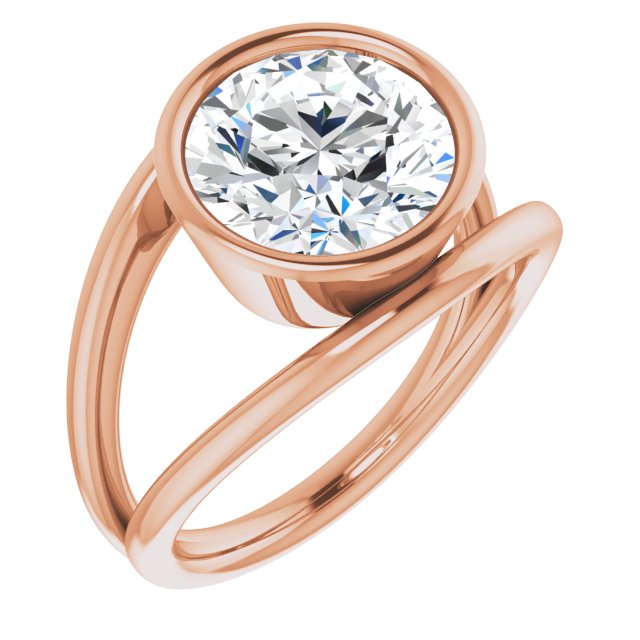 10K Rose Gold Customizable Bezel-set Round Cut Style with Wide Tapered Split Band