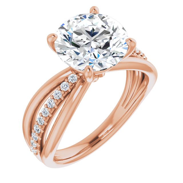 10K Rose Gold Customizable Round Cut Design with Tri-Split Accented Band