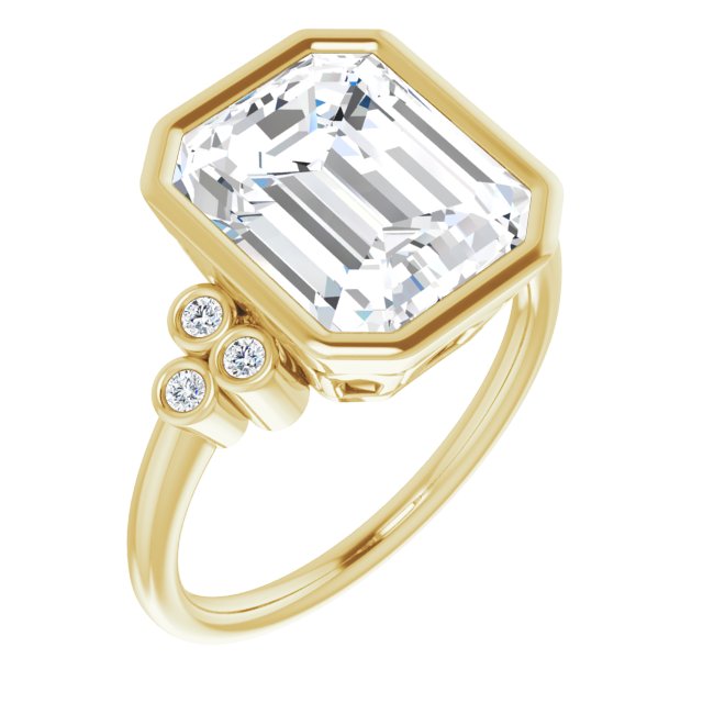 10K Yellow Gold Customizable 7-stone Emerald/Radiant Cut Style with Triple Round-Bezel Accent Cluster Each Side