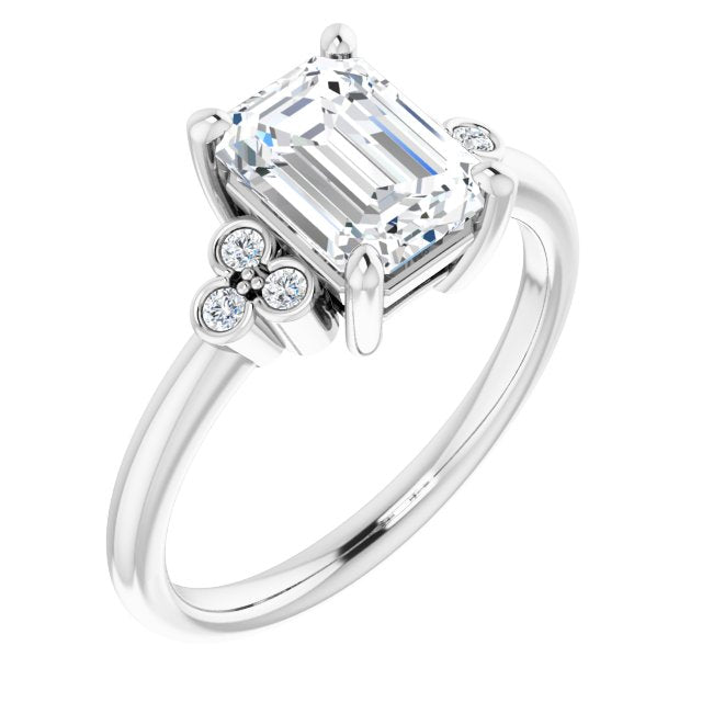 Cubic Zirconia Engagement Ring- The Irene (Customizable 7-stone Radiant Cut Center with Round-Bezel Side Stones)