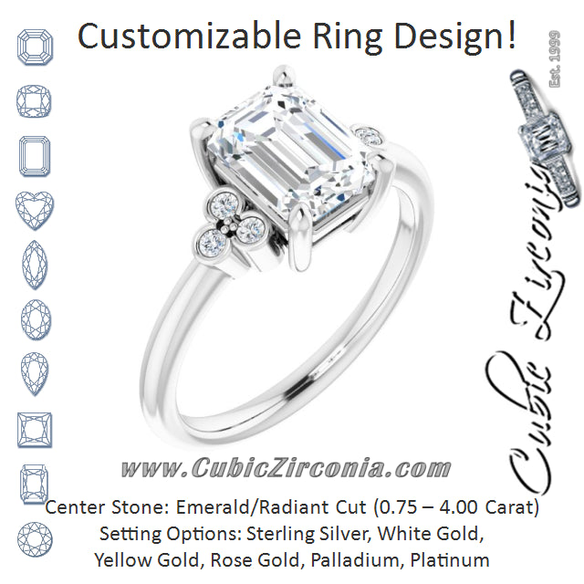 Cubic Zirconia Engagement Ring- The Irene (Customizable 7-stone Radiant Cut Center with Round-Bezel Side Stones)