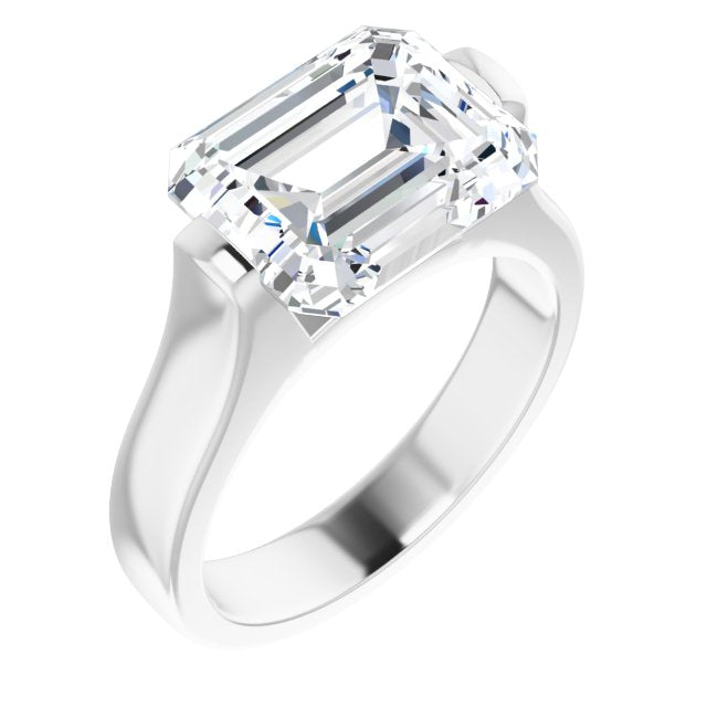 10K White Gold Customizable Bar-set Emerald/Radiant Cut Solitaire