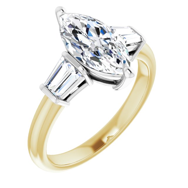 14K Yellow & White Gold Customizable 5-stone Marquise Cut Style with Quad Tapered Baguettes