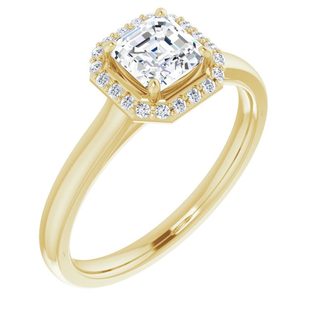 10K Yellow Gold Customizable Halo-Styled Cathedral Asscher Cut Design