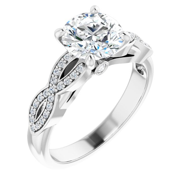 10K White Gold Customizable Round Cut Design featuring Infinity Pavé Band and Round-Bezel Peekaboos