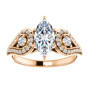 Cubic Zirconia Engagement Ring- The Tonya Laverne (Customizable Marquise Cut Design with Winged Split-Pavé Band)