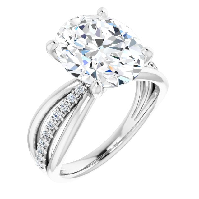 10K White Gold Customizable Oval Cut Design with Tri-Split Accented Band