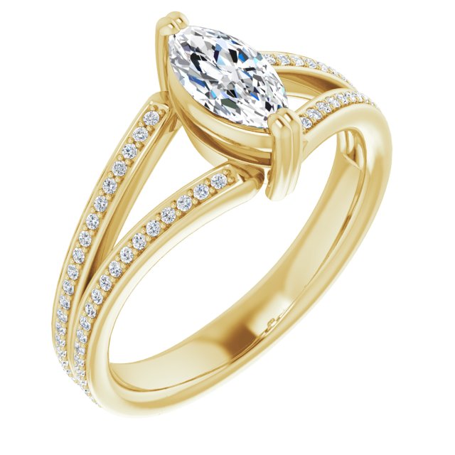 10K Yellow Gold Customizable Marquise Cut Center with 100-stone* "Waterfall" Pavé Split Band