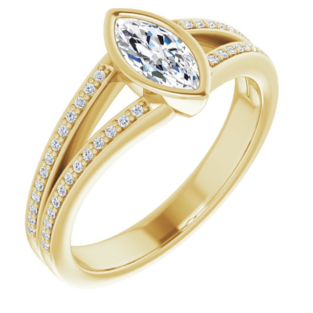 10K Yellow Gold Customizable Bezel-set Marquise Cut Design with Split Shared Prong Band