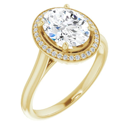 10K Yellow Gold Customizable Cathedral-Raised Oval Cut Halo Style