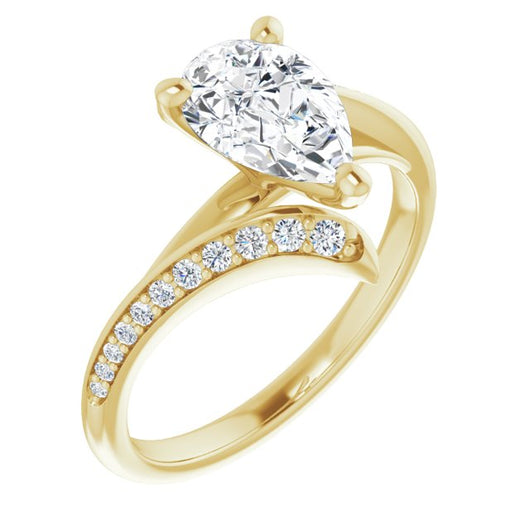 10K Yellow Gold Customizable Pear Cut Style with Artisan Bypass and Shared Prong Band
