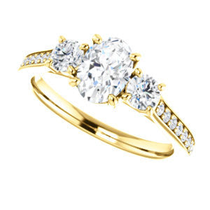 CZ Wedding Set, featuring The Tess engagement ring (Customizable Oval Cut Trellis-Enhanced Bridge Setting with Semi-Pavé Band)