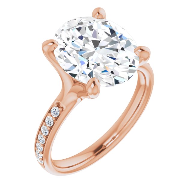 10K Rose Gold Customizable Heavy Prong-Set Oval Cut Style with Round Cut Band Accents