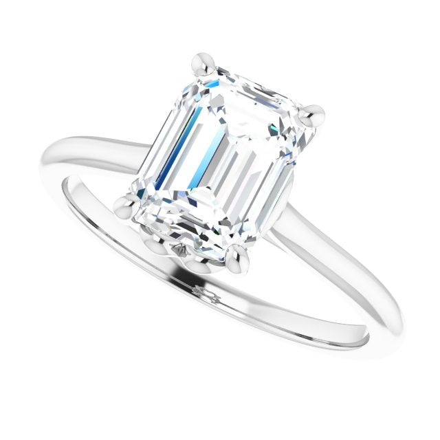 Cubic Zirconia Engagement Ring- The Josepha (Customizable Cathedral-style Emerald Cut Solitaire with Decorative Heart Prong Basket)