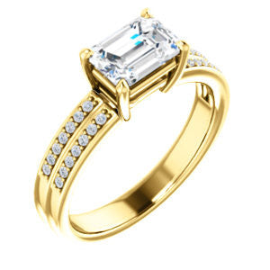 CZ Wedding Set, featuring The Lyla Ann engagement ring (Customizable Emerald Cut Design with Wide Double-Pavé Band)