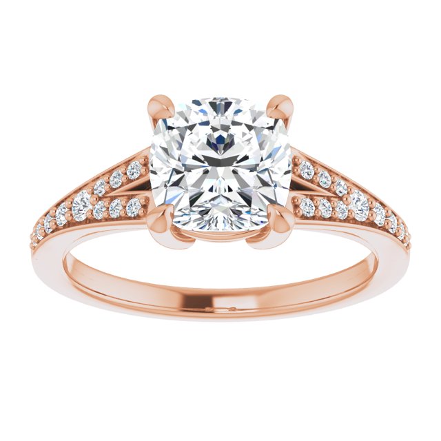 Cubic Zirconia Engagement Ring- The Gaurika (Customizable Cushion Cut Center with Thin Split-Shared Prong Band)