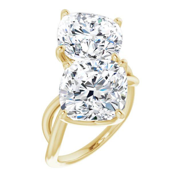 10K Yellow Gold Customizable 2-stone Cushion Cut Artisan Style with Wide, Infinity-inspired Split Band