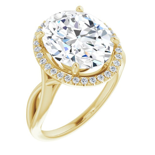 10K Yellow Gold Customizable Cathedral-Halo Oval Cut Design with Twisting Split Band