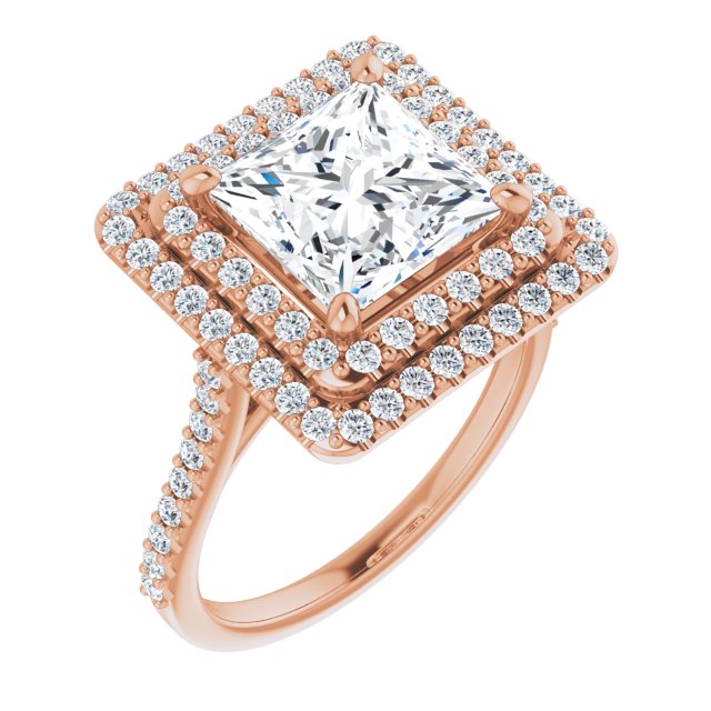 10K Rose Gold Customizable Double-Halo Princess/Square Cut Design with Accented Split Band